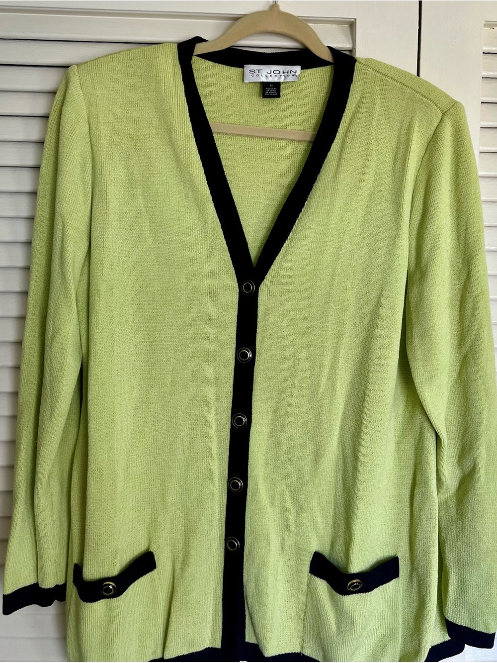 St. John Lime Green Cardigan with Black Trim